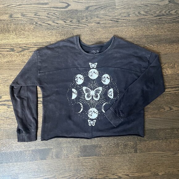 "Rebellious One" Washed Black Sweatshirt - Picture 1 of 9